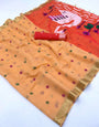 Confounding Peach Pure Munga Cotton Silk Saree With Unequalled Blouse Piece