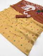 Nectarous Yellow Pure Munga Cotton Silk Saree With Devastating Blouse Piece