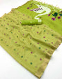 Gratifying Green Pure Munga Cotton Silk Saree With Glittering Blouse Piece