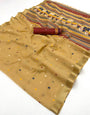 Wonderful Yellow Pure Munga Cotton Silk Saree With Mesmeric Blouse Piece