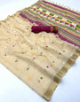 Divine Beige Pure Munga Cotton Silk Saree With Invaluable Blouse Piece