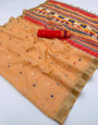 Efflorescence Peach Pure Munga Cotton Silk Saree With Glorious Blouse Piece