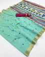 Desultory Sea Green Pure Munga Cotton Silk Saree With Classy Blouse Piece