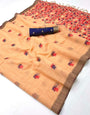 Pretty Peach Pure Munga Cotton Silk Saree With Groovy Blouse Piece