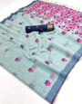 Vestigial Sea Green Pure Munga Cotton Silk Saree With Sempiternal Blouse Piece