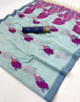 Resplendent Sky Pure Munga Cotton Silk Saree With Ravishing Blouse Piece