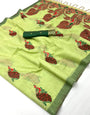 Susurrous Parrot Pure Munga Cotton Silk Saree With Fantabulous Blouse Piece