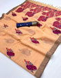Ebullience Peach Pure Munga Cotton Silk Saree With Intricate Blouse Piece