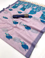 Gleaming Lavender Pure Munga Cotton Silk Saree With Chatoyant Blouse Piece