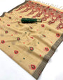 Traditional Beige Pure Munga Cotton Silk Saree With Elegant Blouse Piece