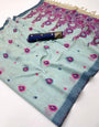 Confounding Sea Green Pure Munga Cotton Silk Saree With Effulgent Blouse Piece