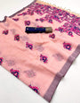 Mellifluous Pink Pure Munga Cotton Silk Saree With Engaging Blouse Piece