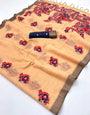 Unique Peach Pure Munga Cotton Silk Saree With Felicitous Blouse Piece