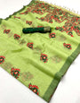 Capricious Parrot Pure Munga Cotton Silk Saree With Nebula Blouse Piece