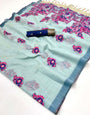 Scintillating Sky Pure Munga Cotton Silk Saree With Amiable Blouse Piece