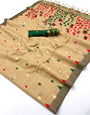 Diaphanous Beige Pure Munga Cotton Silk Saree With Stunner Blouse Piece