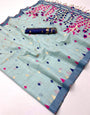 Inspiring Sky Pure Munga Cotton Silk Saree With Allure Blouse Piece