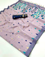 Arresting Lavender Pure Munga Cotton Silk Saree With Piquant Blouse Piece