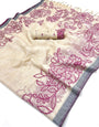 Lovely Beige Pure Munga Cotton Silk Saree With Serendipity Blouse Piece