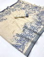 Pretty Beige Pure Munga Cotton Silk Saree With Incomparable Blouse Piece