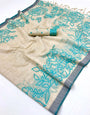 Assemblage Beige Pure Munga Cotton Silk Saree With Amazing Blouse Piece