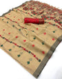 Demanding Beige Pure Munga Cotton Silk Saree With Palimpsest Blouse Piece