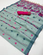 Ideal Sea Green Pure Munga Cotton Silk Saree With Fugacious Blouse Piece