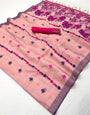 Amiable Pink Pure Munga Cotton Silk Saree With Stunning Blouse Piece