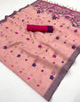 Lissome Pink Pure Munga Cotton Silk Saree With Snappy Blouse Piece