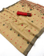 Unequalled Beige Pure Munga Cotton Silk Saree With Symmetrical Blouse Piece