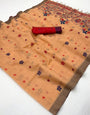 Sumptuous Peach Pure Munga Cotton Silk Saree With Innovative Blouse Piece
