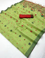 Dulcet Pista Pure Munga Cotton Silk Saree With Transcendent Blouse Piece
