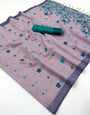 Desultory Lavender Pure Munga Cotton Silk Saree With Elision Blouse Piece