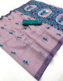 Splendiferous Lavender Pure Munga Cotton Silk Saree With Flaunt Blouse Piece