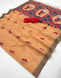 Phenomenal Peach Pure Munga Cotton Silk Saree With Deserving Blouse Piece