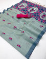 Adorable Sea Green Pure Munga Cotton Silk Saree With Magnificat Blouse Piece