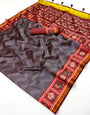 Staring Grey Printed Patola Handloom Silk Saree With Profuse Blouse Piece