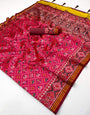 Moiety Dark Pink Printed Patola Handloom Silk Saree With Sumptuous Blouse Piece