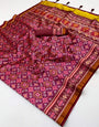Charismatic Purple Printed Patola Handloom Silk Saree With Imbrication Blouse Piece