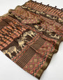 Embellished Brown Ajrakh Printed Soft Silk Saree With Fragrant Blouse Piece