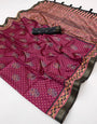 Classic Magenta Ajrakh Printed Soft Silk Saree With Conflate Blouse Piece