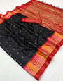 Eclat Black Pure Zari Weaving Banarasi Tussar Silk Saree With Verdant Blouse Piece