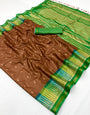 Designer Brown Pure Zari Weaving Banarasi Tussar Silk Saree With Ineffable Blouse Piece