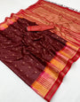 Desultory Maroon Pure Zari Weaving Banarasi Tussar Silk Saree With Devastating Blouse Piece