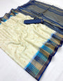 Staggering Off White Pure Zari Weaving Banarasi Tussar Silk Saree With Pleasurable Blouse Piece