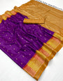 Artistic Purple Pure Zari Weaving Banarasi Tussar Silk Saree With Glowing Blouse Piece