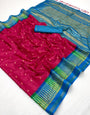 Capricious Wine Pure Zari Weaving Banarasi Tussar Silk Saree With Glittering Blouse Piece