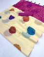Groovy Beige Printed Cotton Silk Saree With Whimsical Blouse Piece