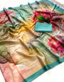 Supernal Multicolor Digital Printed Satin Silk Saree With Enchanting Blouse Piece