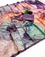 Lissome Multicolor Digital Printed Satin Silk Saree With Excellent Blouse Piece